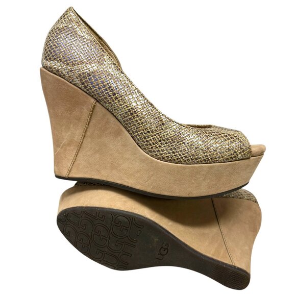 UGG Australia Toura Metallic Animal Print Peep-Toe D'Orsay Wedge - Picture 7 of 10
